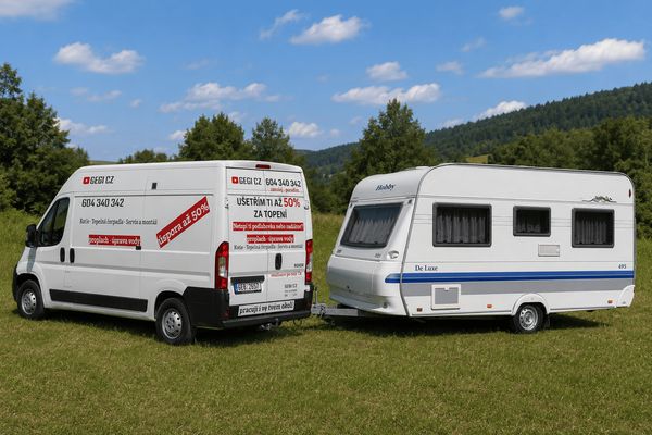 Dodávka Oty Gerišera s karavanem